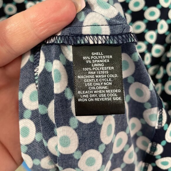 Women's Size 12 Liz Claiborne Navy Teal White Print Sleeveless Dress w/ Pockets - Picture 11 of 11